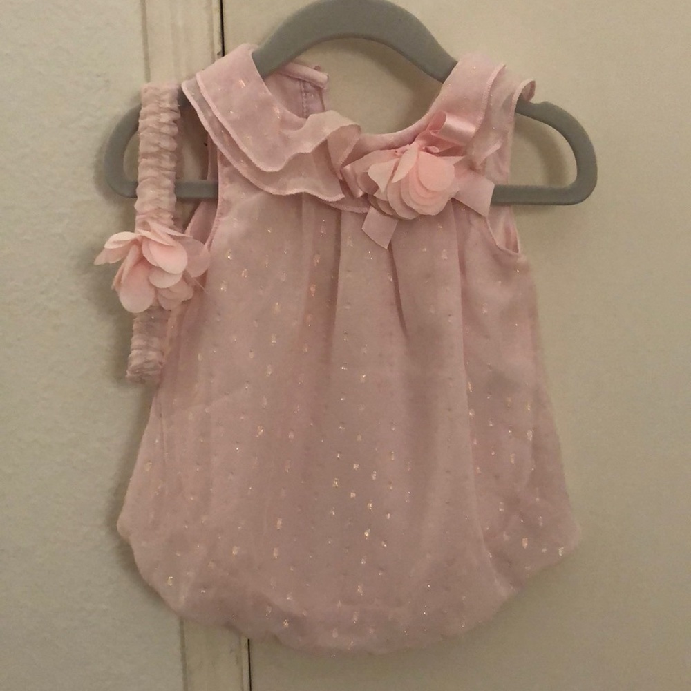 Baby girls pink chiffon bubble romper 3m